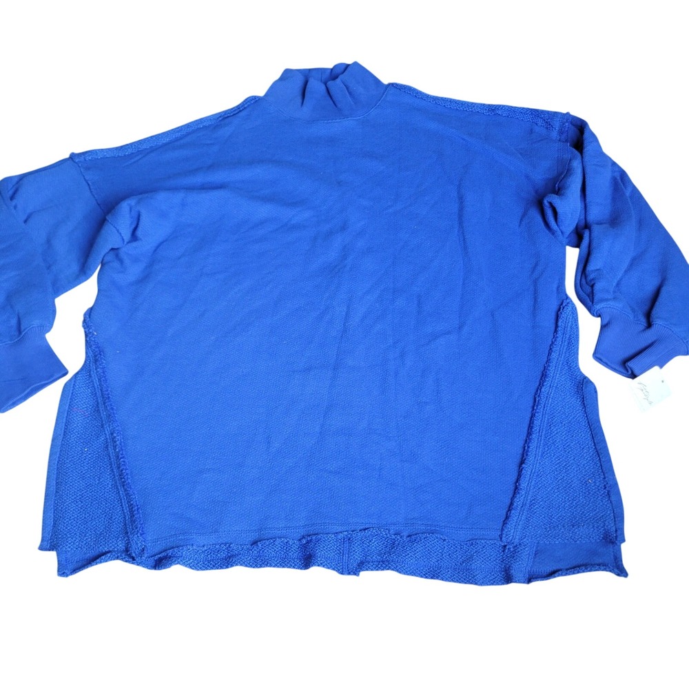 Free People Women Sweatshirt M Blue Cotton Blend Boho Mock Neck Slouchy Pullover